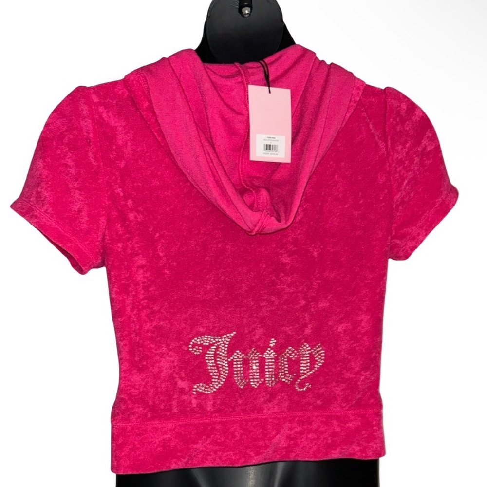 JUICY COUTURE RHINESTONE TERRYCLOTH VIXEN PINK SHORT-SLEEVE ZIP UP HOODIE NWT